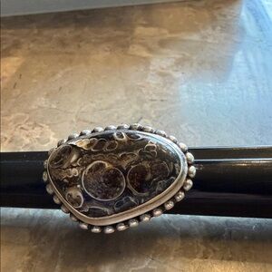 Vintage 1970s genuine stone, and Sterling silver ring abstract